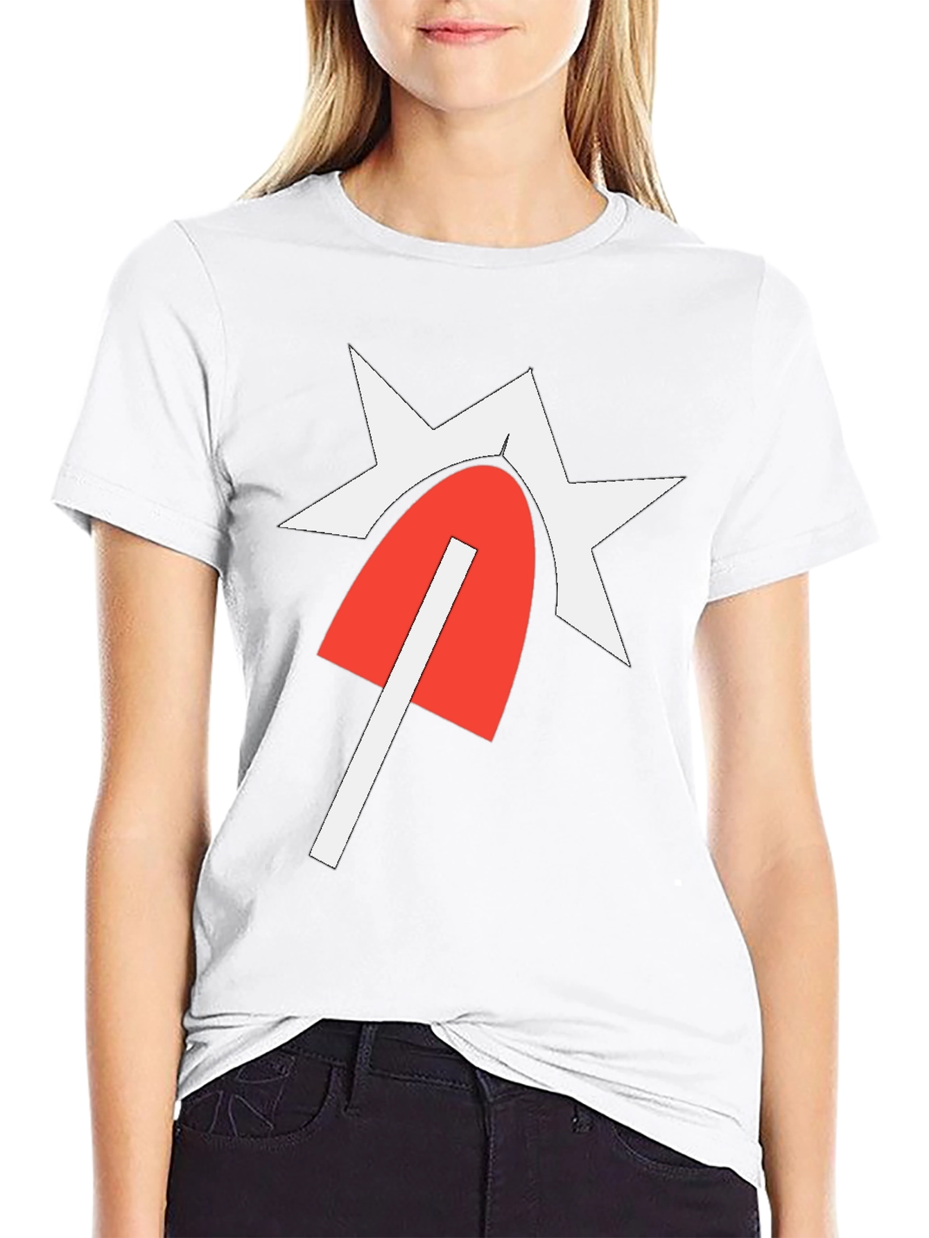 Graphic Tee with Red & White Design