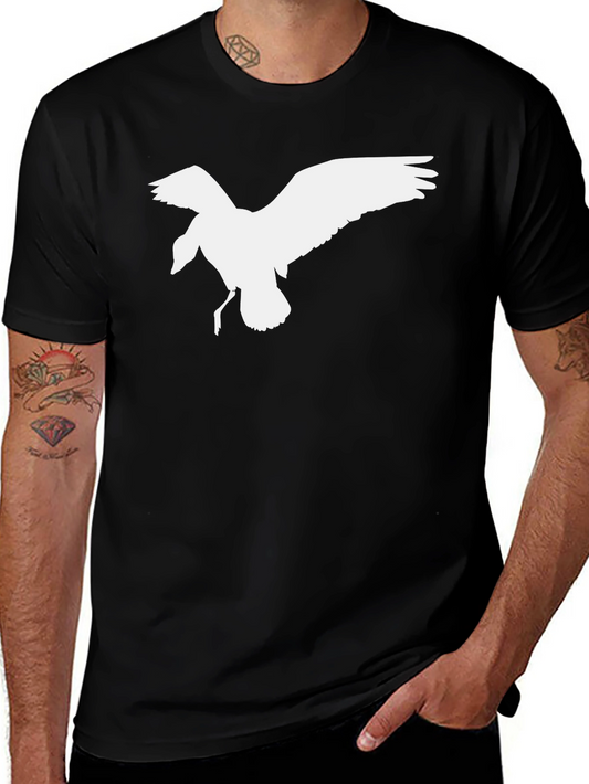 Black T-Shirt with White Bird Graphic