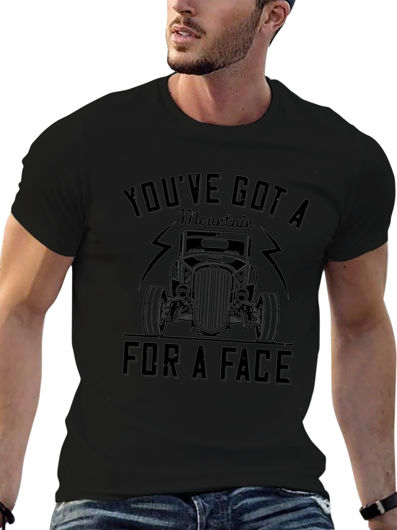 Mountain Face Car Graphic Black T-Shirt