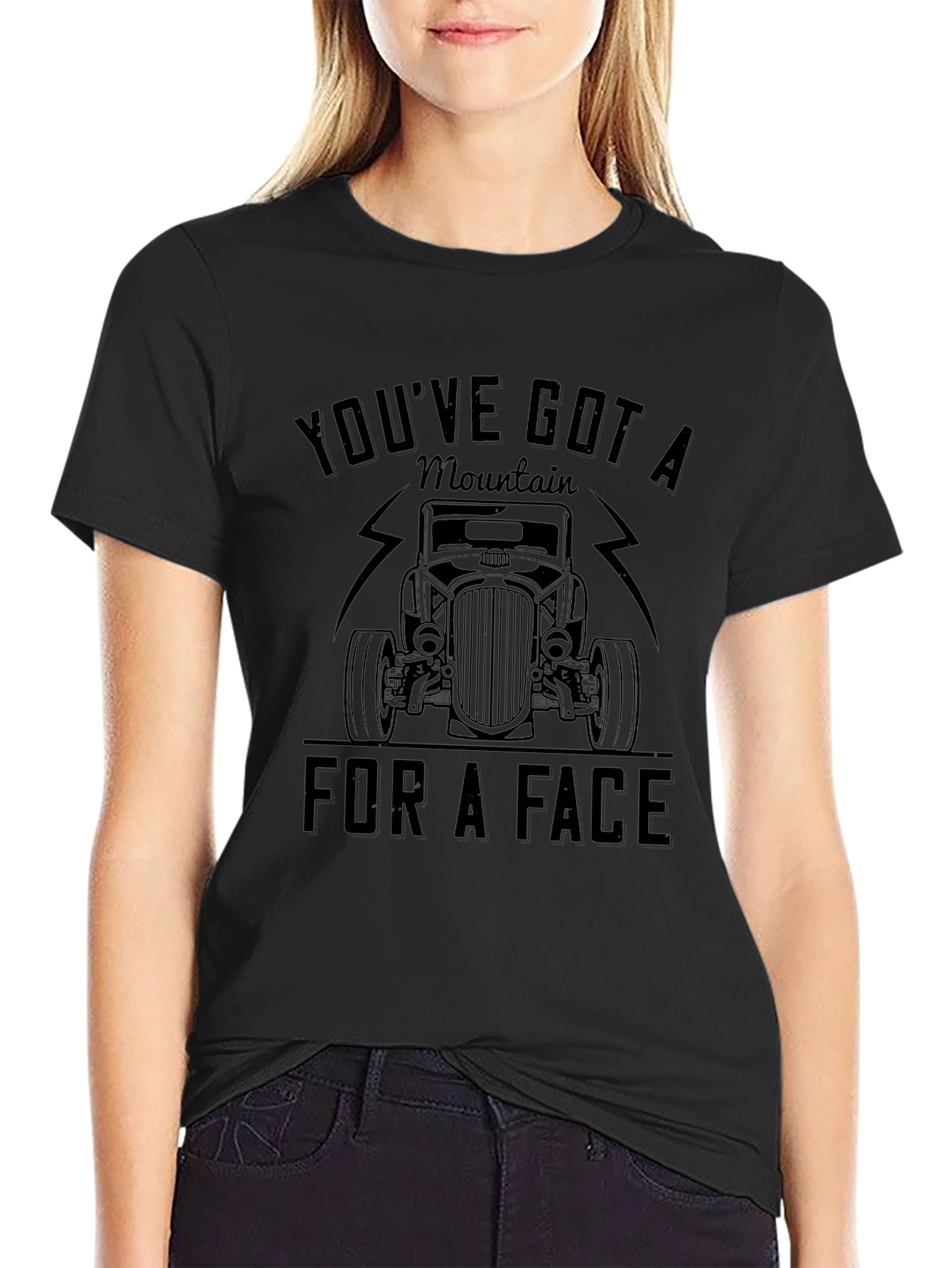 Mountain Face Car Graphic Black T-Shirt