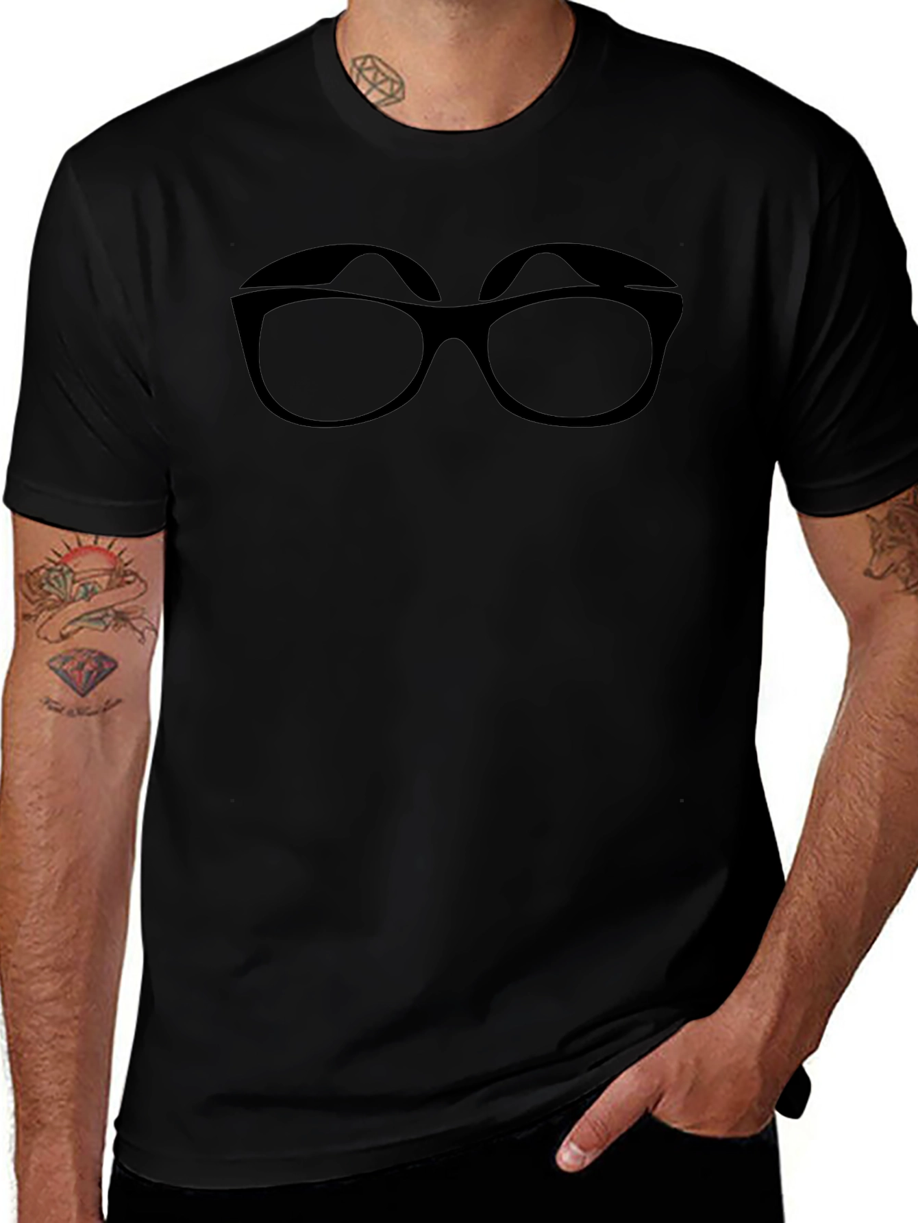 Black T-Shirt with Eyeglasses Graphic
