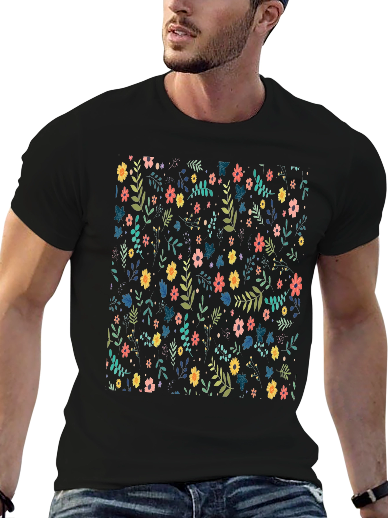 Floral Print Black T-Shirt