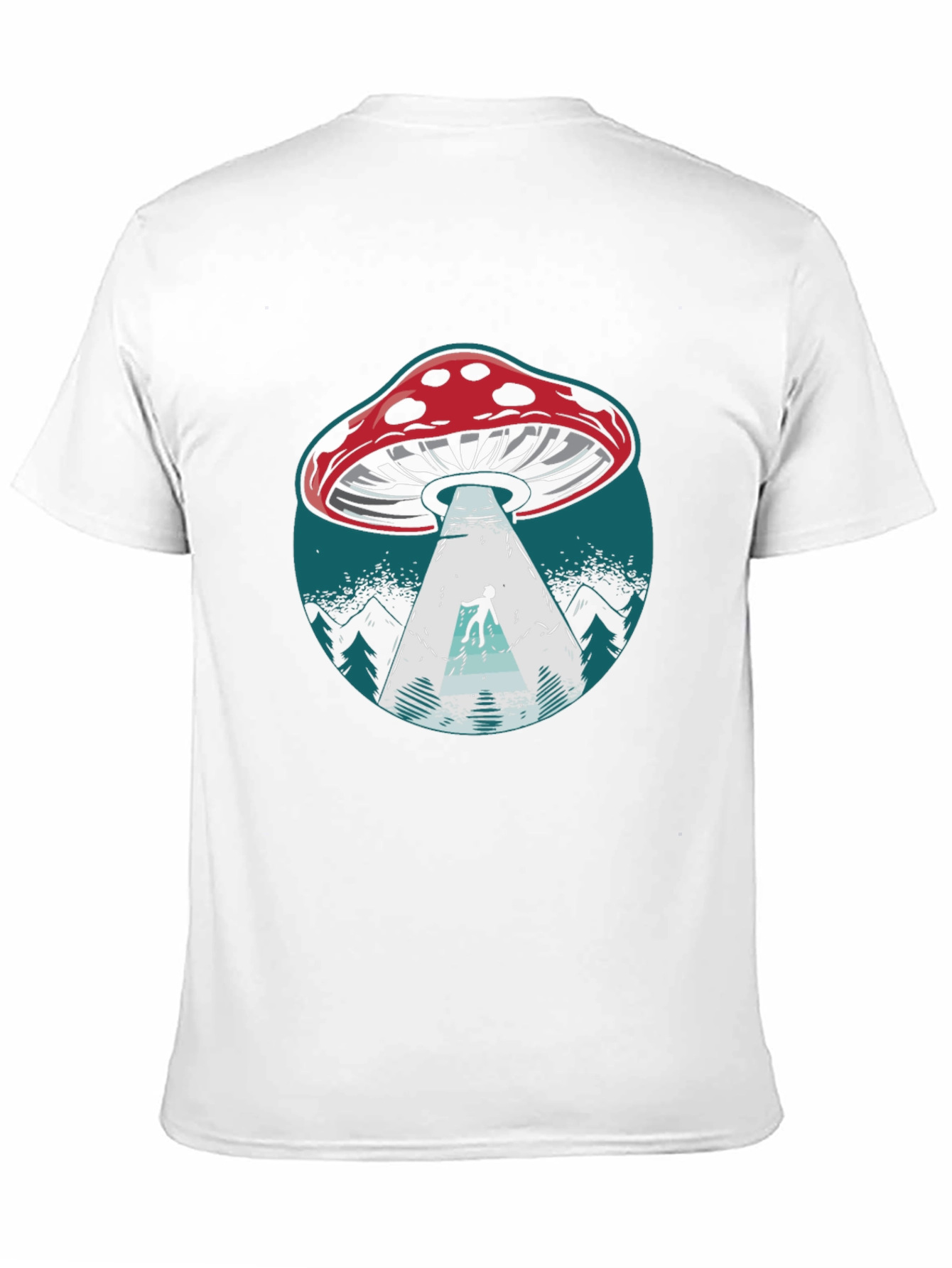 Mushroom UFO Abduction Graphic Tee - Black Cotton Shirt