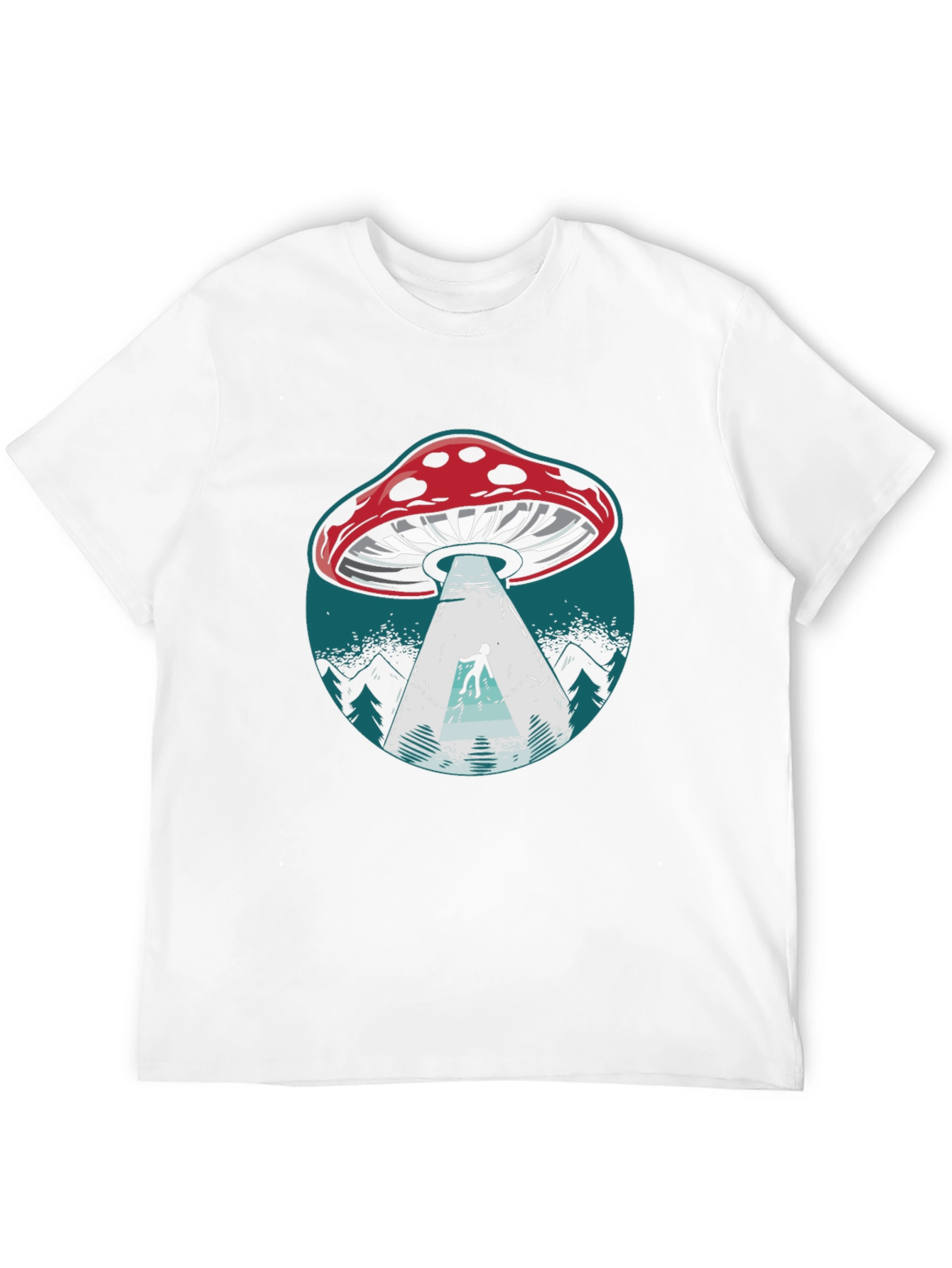 Mushroom UFO Abduction Graphic Tee - Black Cotton Shirt