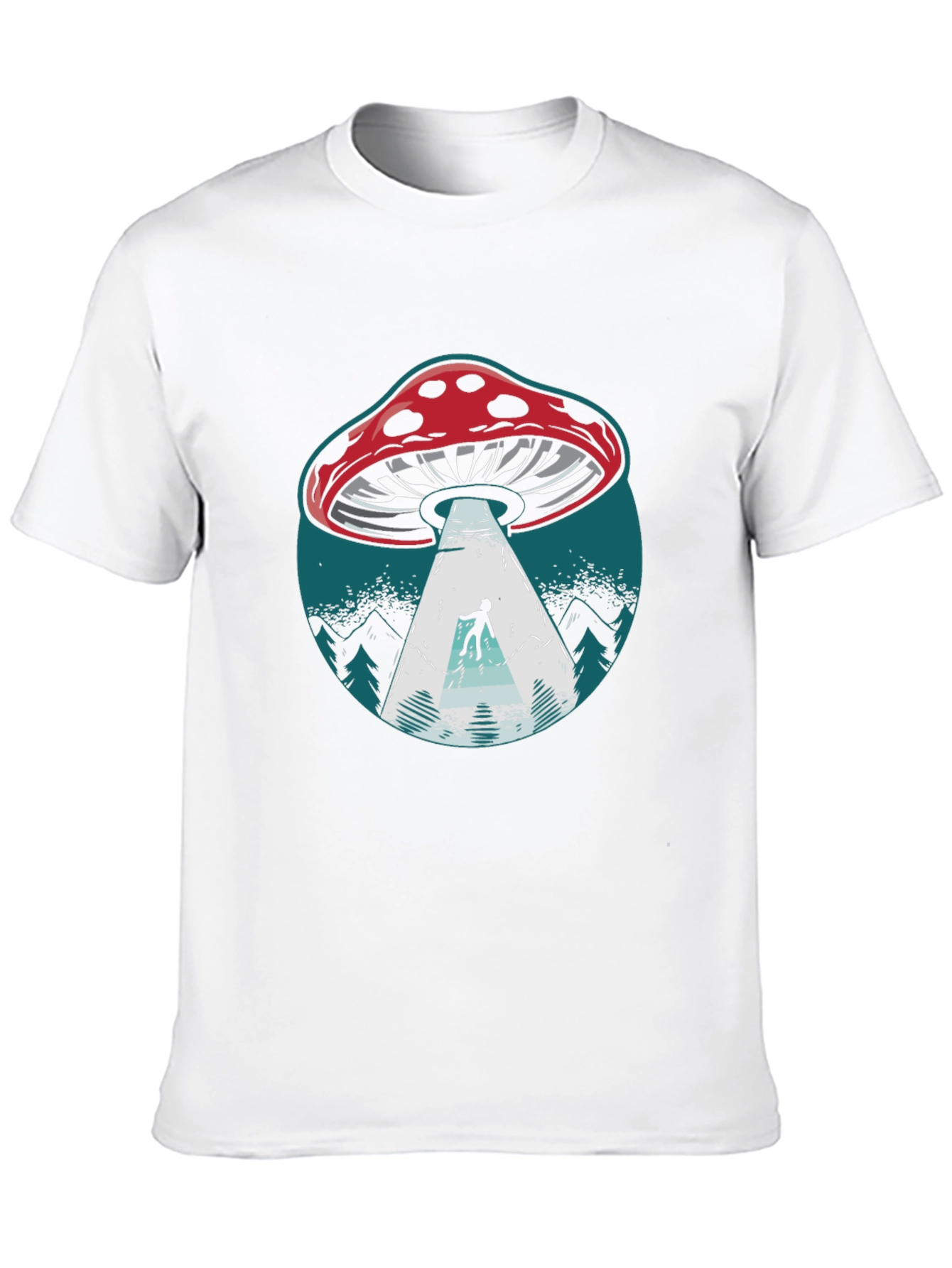 Mushroom UFO Abduction Graphic Tee - Black Cotton Shirt